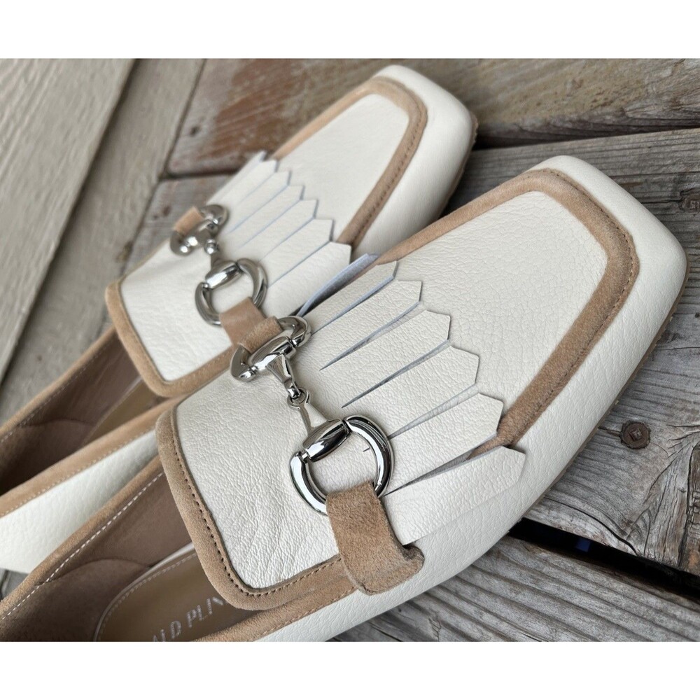 New! Donald Pliner Saeli Women's 10 Cream Leather Loafers Kiltie Horsebit Detail - Picture 3 of 14